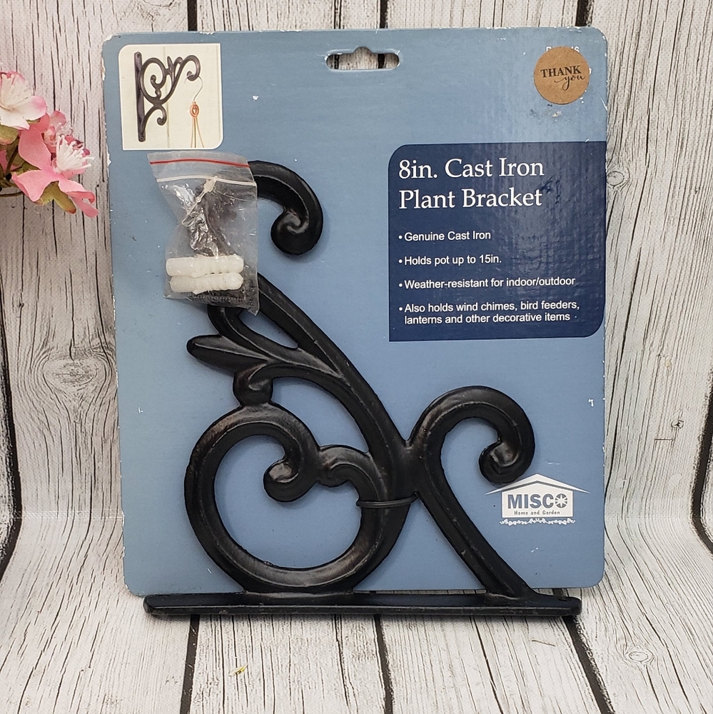 8.5" Cast Iron Wall Plant Bracket Holder MISCO scroll Pot Hook Hanger outdoor